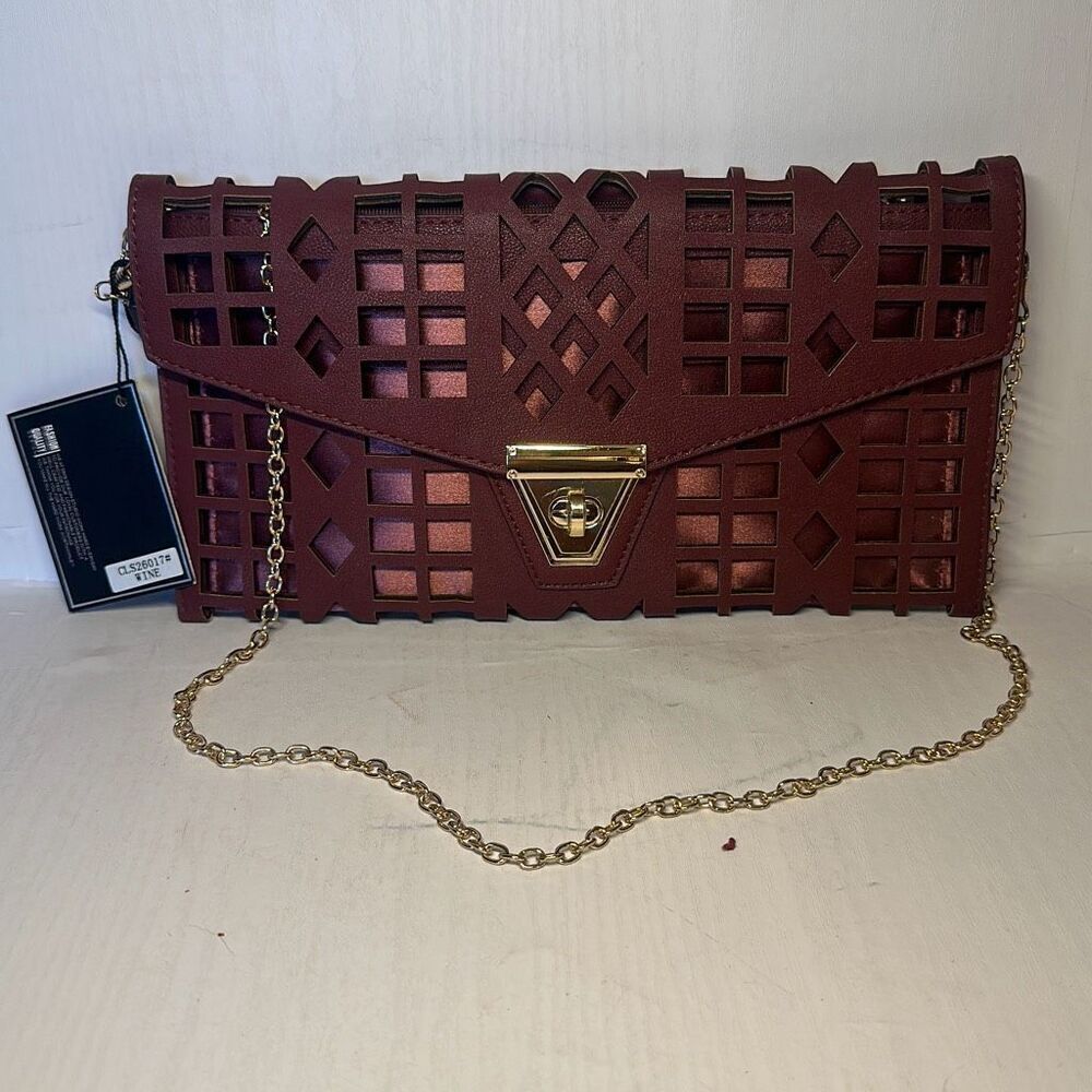 MMS Design‎ Studios Wine Cut Purse Handbag Shoulder Bag Gold Chain